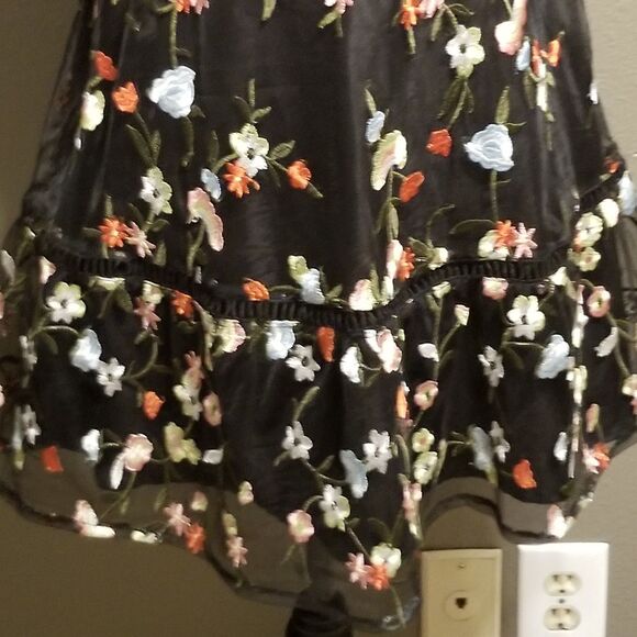 Jack by BB Dakota 2 Dress Mini Embroidered Floral Mesh Black Lined Whimsigoth - Picture 2 of 8